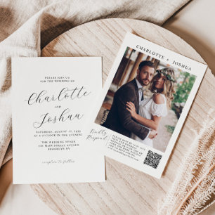 Convite Casamento de Foto QR RSVP de Detalhes Minimalistas