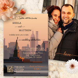 Convite Casamento de Foto QR Whimsical Terra Cotta New Yor