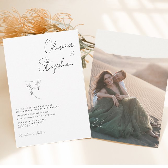Convite Casamento de Foto Romântica Preto e Branco Minimal (Criador carregado)