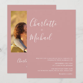 Convite Casamento de Foto Rosa Po dusty Minimalista