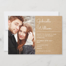 Convite Casamento de Foto Rustic Kraft do Script Moderno
