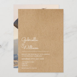 Convite Casamento de Foto Rustic Kraft, Script Natural Sim