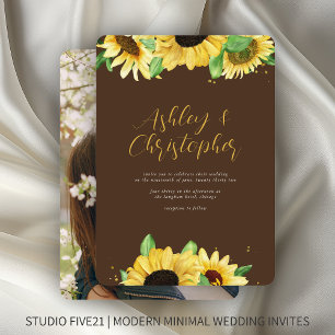 Convite Casamento de Foto Rustic Sunflower Brown