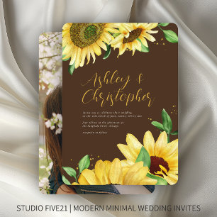 Convite Casamento de Foto Rustic Sunflower Brown