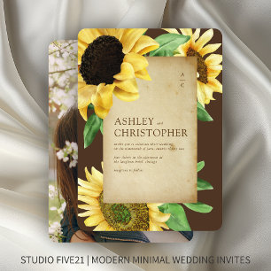 Convite Casamento de Foto Rustic Sunflower Brown