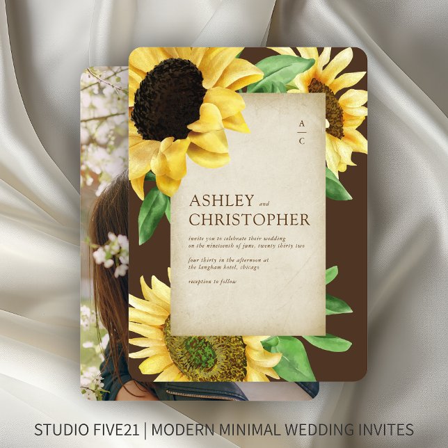 Convite Casamento de Foto Rustic Sunflower Brown (Criador carregado)