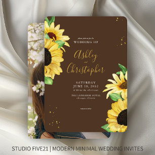 Convite Casamento de Foto Rustic Sunflower Brown