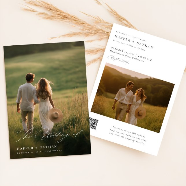 Convite Casamento de Foto Simples 2 do CÓDIGO QR de Boho M (Criador carregado)