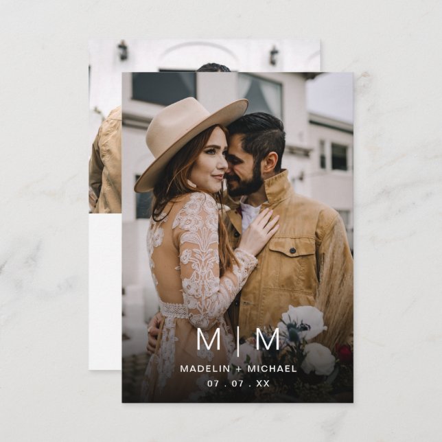 Convite Casamento de Foto Simples Monograma de Orçamento (Frente/Verso)