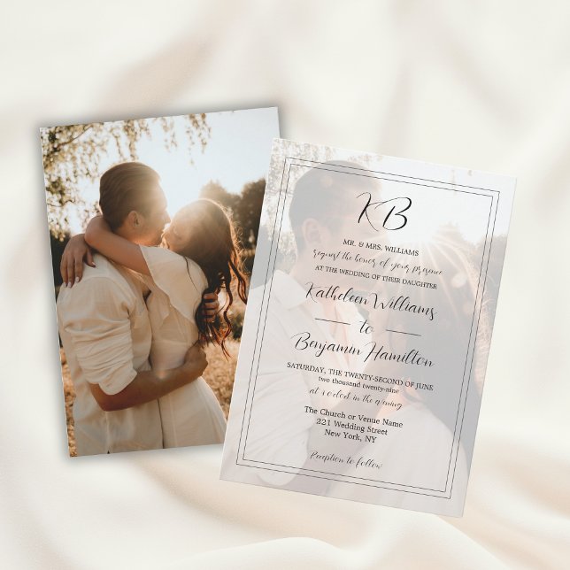 Convite Casamento de Foto Simples Preto-Branco com Palavra (Simple Black White Formal Wording 2 Photo Wedding Invitation
)