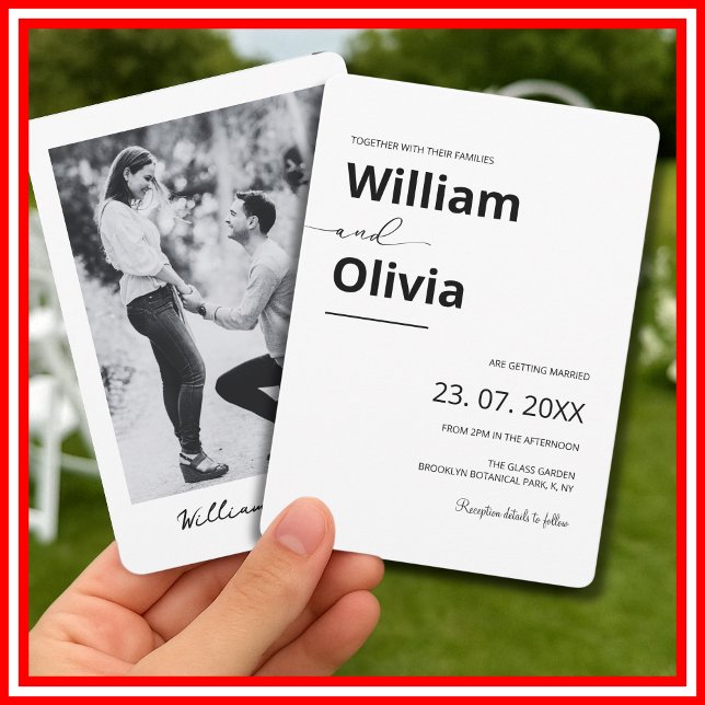 Convite Casamento de FOTO Simples Preto e Branco Minimalis (Criador carregado)