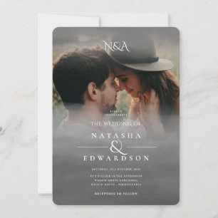 Convite Casamento de Foto Sobreposição Abstrata Prata Pret