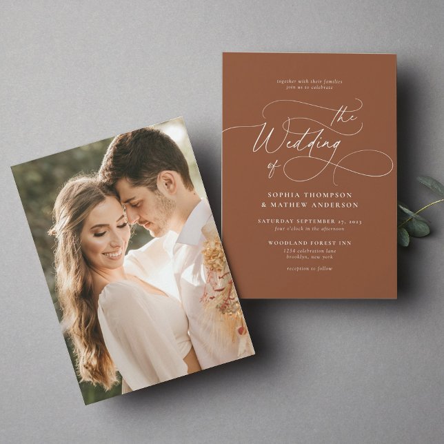 Convite Casamento de Foto Terracotta com Script Minimalist (Criador carregado)