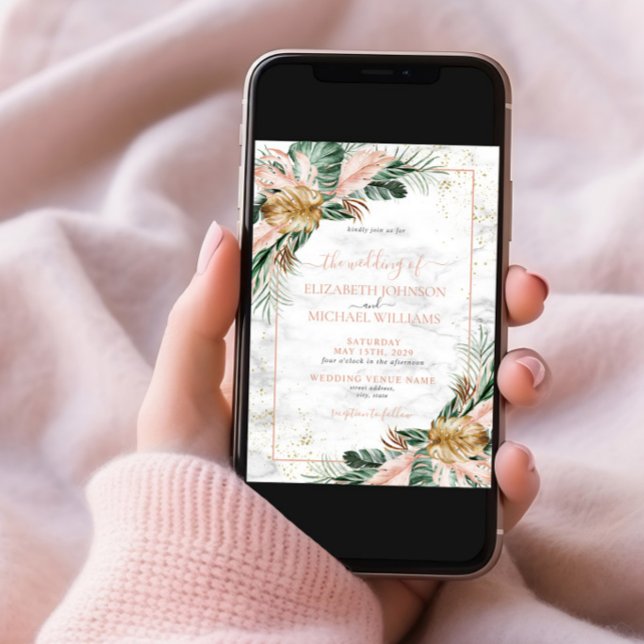 Convite Casamento de Foto Tópico Tropical Boho Dourada e R (Criador carregado)