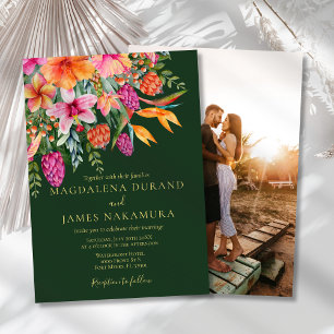 Convite Casamento de Foto Tropical Tropical Laranja Colori