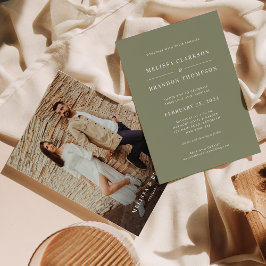 Convite Casamento de Foto Verde de Sage Minimalista Modern