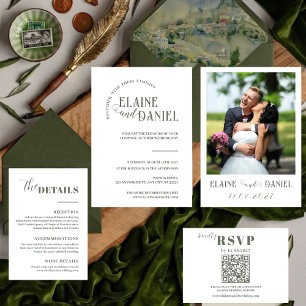 Convite Casamento de Foto Verde Elegante e Minimalista