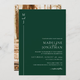 Convite Casamento de Foto Verde Inicial Minimalista Modern