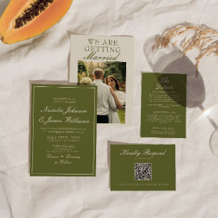 Convite Casamento de Foto Verde Oliva Clássico com Dinheir