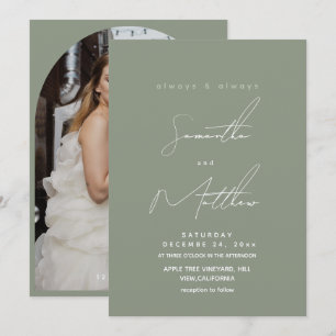 Convite Casamento de Foto Verde Oliva Moderno