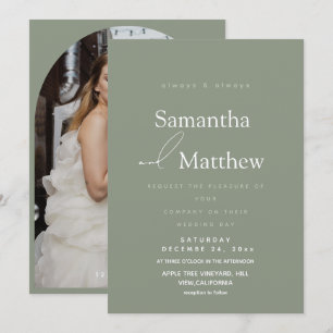 Convite Casamento de Foto Verde Oliva Simples Moderno