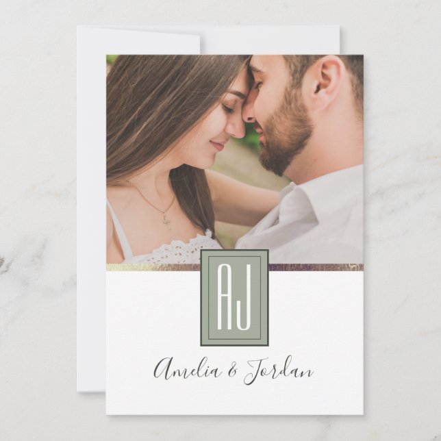 Convite Casamento de Foto Verde Sálvia (Frente)
