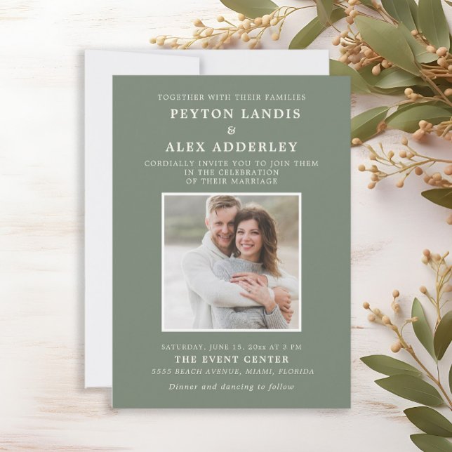 Convite Casamento de Foto Verde Sálvia (Sage green wedding photo invitation)