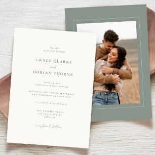 Convite Casamento de Foto Verde Simples e Neutral Sage