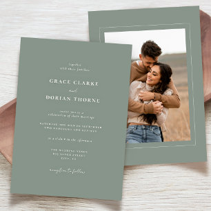 Convite Casamento de Foto Verde Simples e Neutral Sage