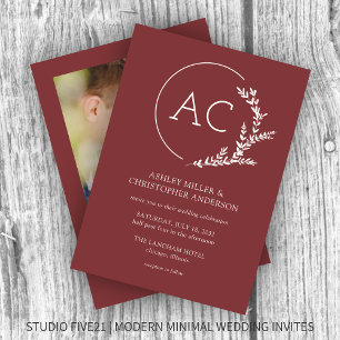Convite Casamento de Foto Vermelha de Rosewood, Frame Foli