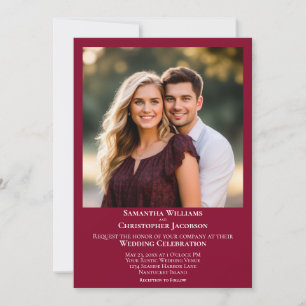 Convite Casamento de Foto Vermelho Cranberry Moderno Minim