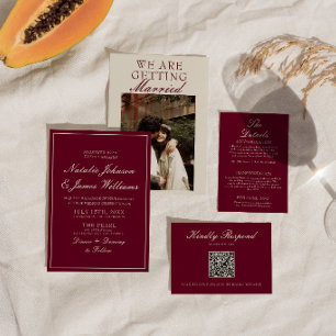 Convite Casamento de Foto Vermelho Escuro Clássico e Rico