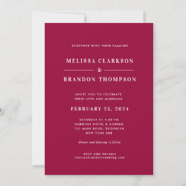 Convite Casamento de Foto Vermelho Magenta Brilhante Minim