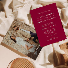 Convite Casamento de Foto Vermelho Magenta Brilhante Minim