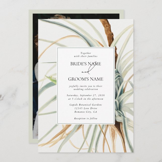 Convite Casamento de Fotografia Botânica Neutral de Waterc (Frente/Verso)
