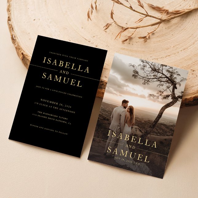 Convite Casamento de Fotografia Clássica Elegante Dourada (Criador carregado)