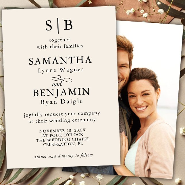 Convite Casamento de Fotografia Clássico do Monograma (Criador carregado)