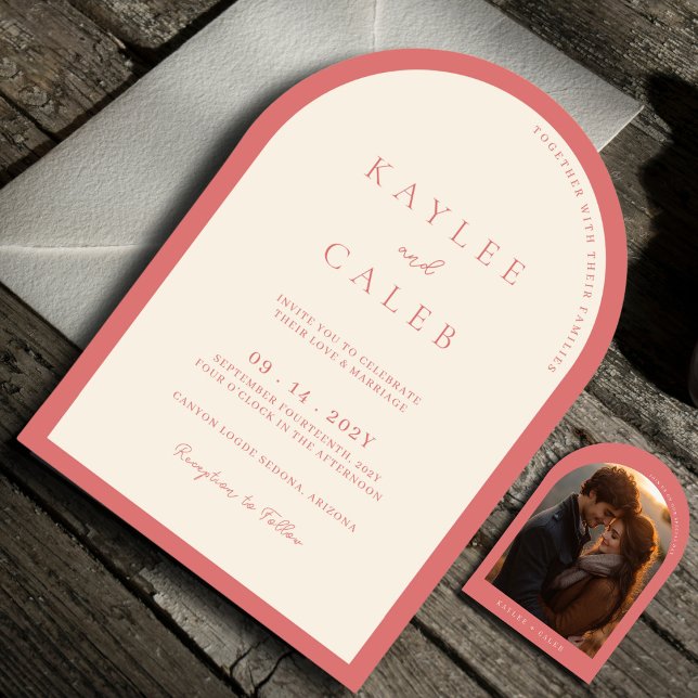 Convite Casamento de Fotografia com Arco Rosa Blush Rosa m (Criador carregado)