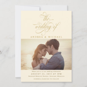 Convite Casamento de Fotografia com Caligrafia em Creme Do