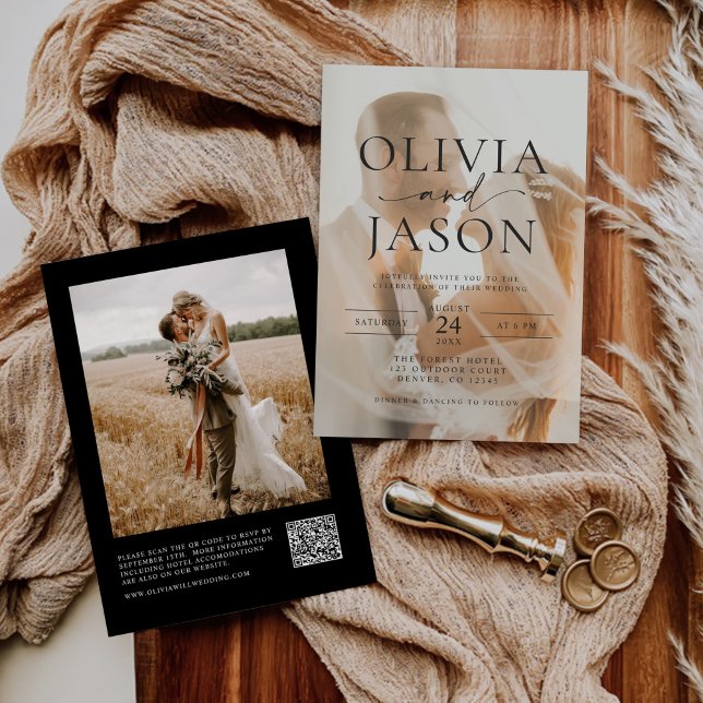 Convite Casamento de Fotografia com Código QR Elegante Min (Criador carregado)