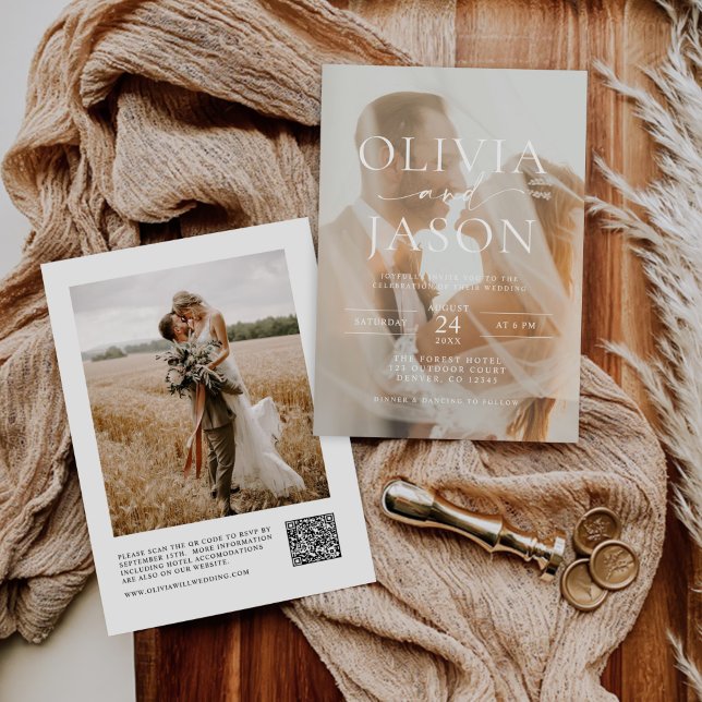 Convite Casamento de Fotografia com Código QR Elegante Min (Criador carregado)
