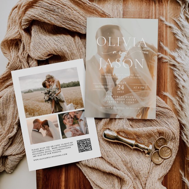 Convite Casamento de Fotografia com Código QR Elegante Min (Criador carregado)
