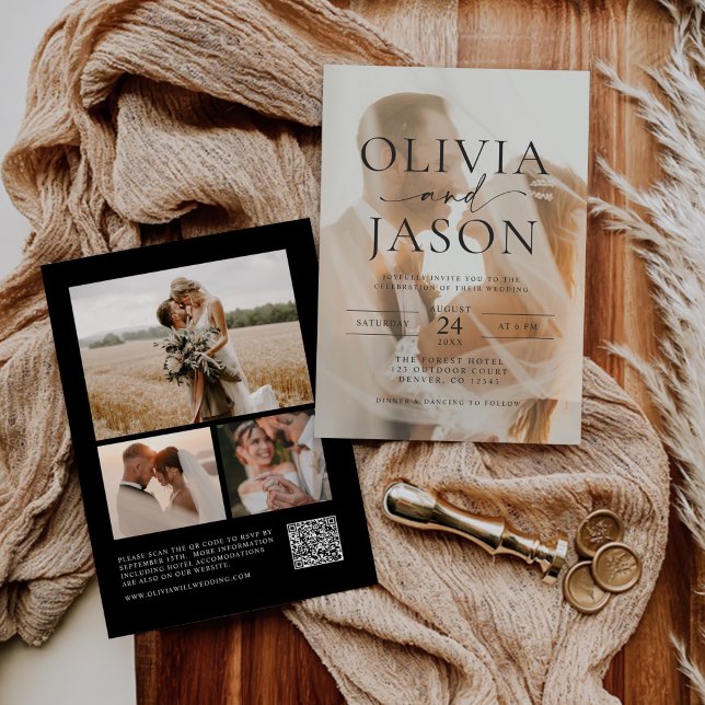 Convite Casamento de Fotografia com Código QR Elegante Min (Criador carregado)