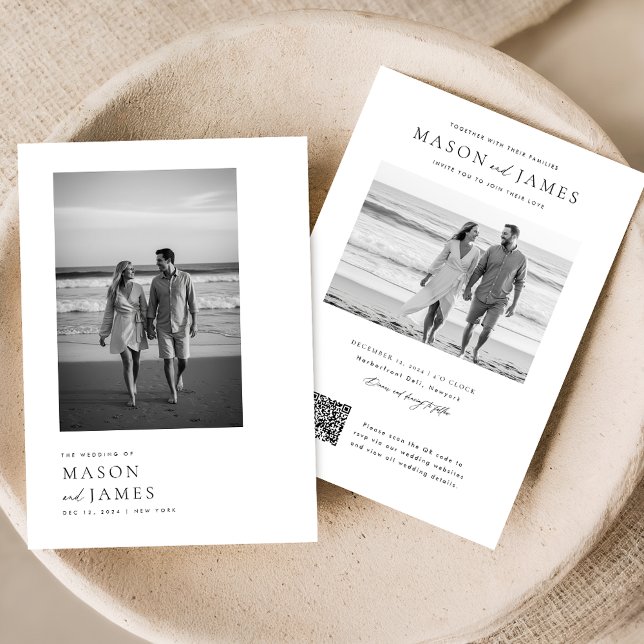 Convite Casamento de Fotografia com Código QR Elegante Sim (Criador carregado)