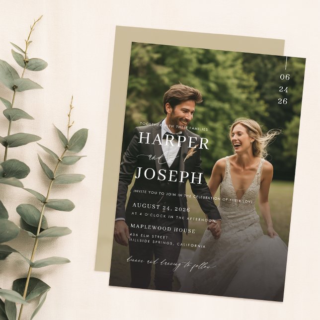 Convite Casamento de Fotografia com Código QR Elegante Sim (Criador carregado)