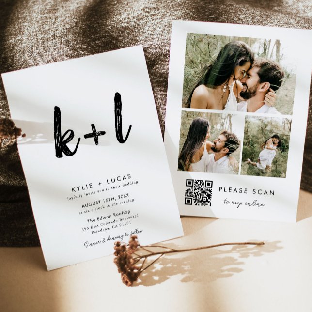 Convite Casamento de Fotografia com Código Qr Preto e Bran (Criador carregado)