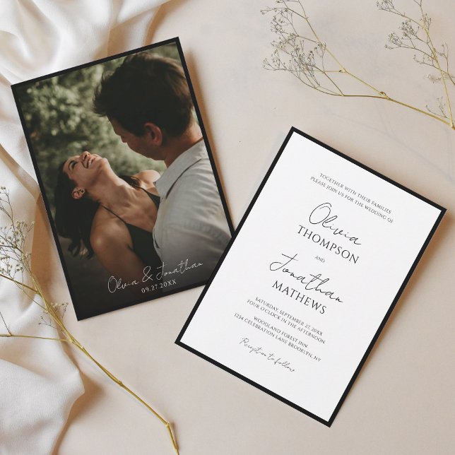 Convite Casamento de Fotografia com Script Branco Simples  (Criador carregado)