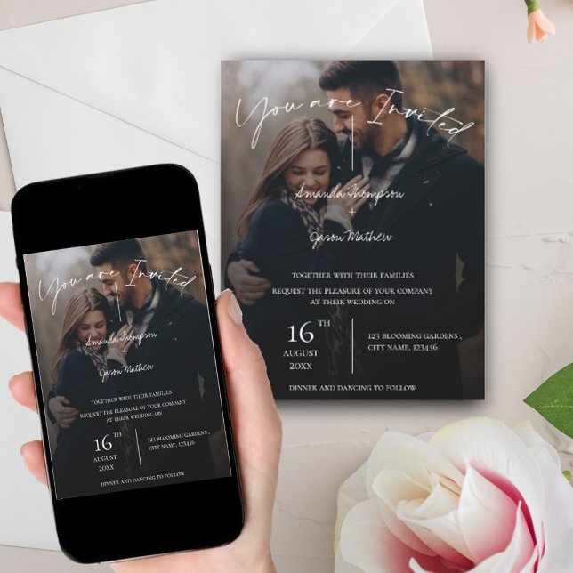 Convite Casamento de Fotografia com Sobreposição de Texto  (Criador carregado)