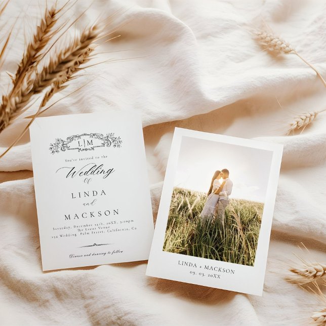 Convite Casamento de Fotografia da crista botânica elegant (Criador carregado)