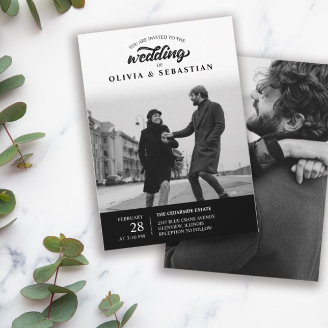 Convite Casamento de Fotografia da Tipografia Elegante Neg (Criador carregado)